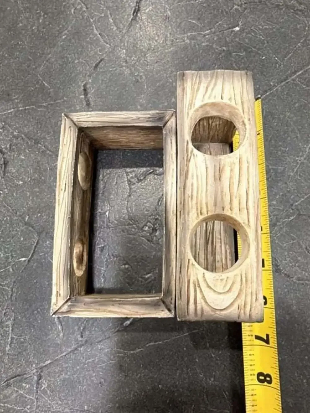 Rustic Faux Wood Carved Two-Hole Votive Candle Holder Set
